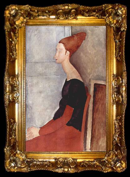 framed  Amedeo Modigliani Portrader Jeanne Heuterne in dunkler Kleidung, ta009-2